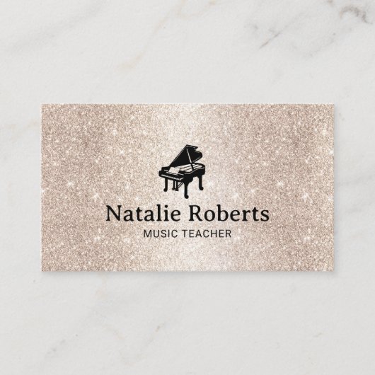 Muziekleraar Elegant Gold Glitter Piano Musical Visitekaartje (Voorkant)