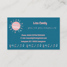 Muziekleraar elegant merkt blauwe achtergrond op visitekaartje