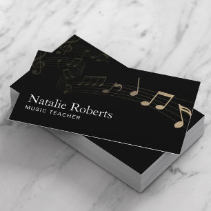 Muziekleraar Elegant Music Note Plain Black Visitekaartje