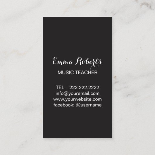 Muziekleraar Elegant Piano Keys Musical Visitekaartje (Achterkant)