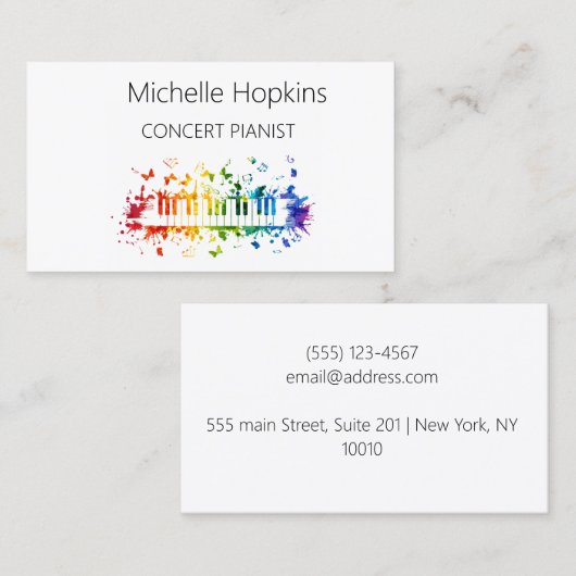 Muziekleraar Elegant Piano Keys-oproepkaart Contactkaartje (Voorkant / Achterkant)