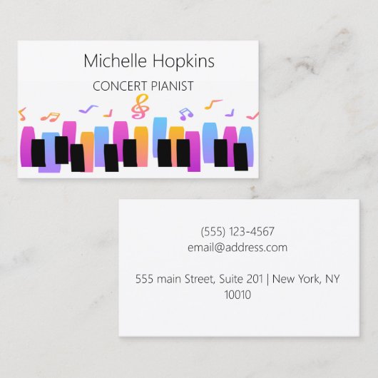 Muziekleraar Elegant Piano Keys-oproepkaart Contactkaartje (Voorkant / Achterkant)