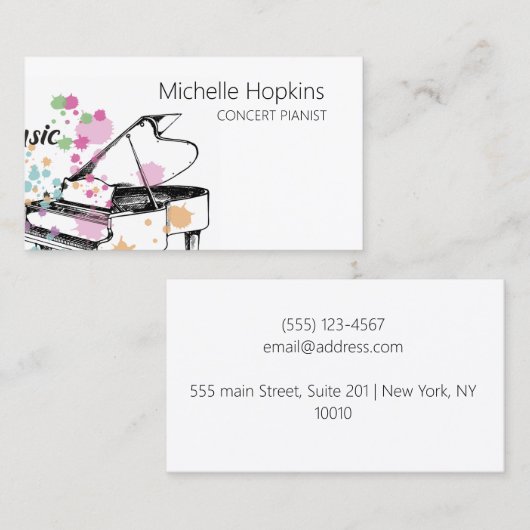 Muziekleraar Elegant Piano Keys-oproepkaart Contactkaartje (Voorkant / Achterkant)