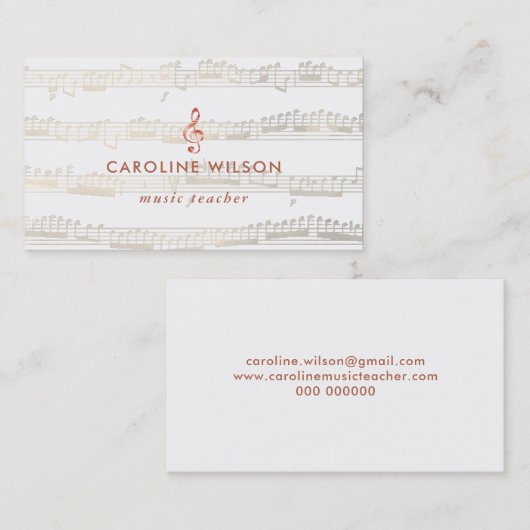 Muziekleraar Elegant roos gouden sleutel Visitekaartje (Voorkant / Achterkant)