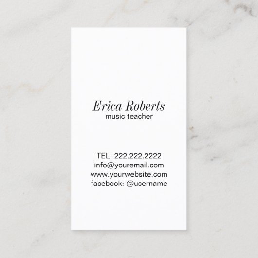 Muziekleraar Elegant White Treble Clef Musical Visitekaartje (Achterkant)