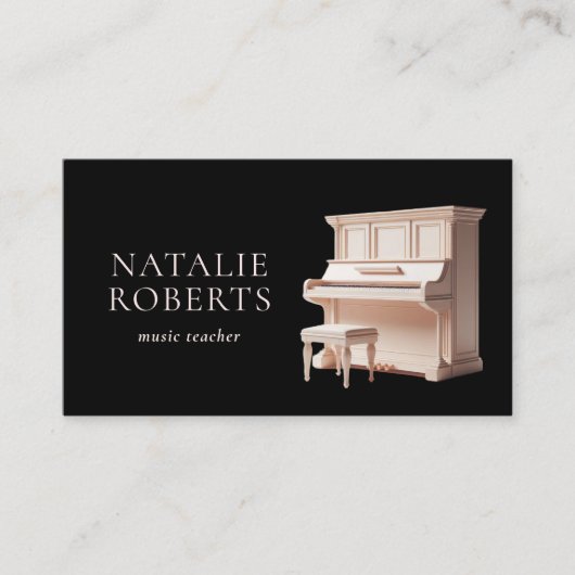 Muziekleraar Elegante Witte Piano Zwart Musical Visitekaartje (Voorkant)
