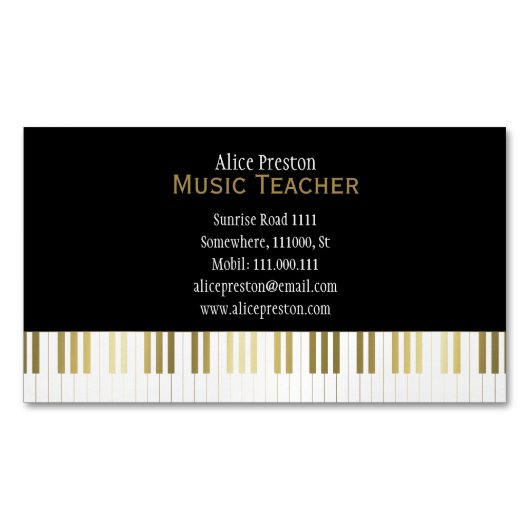 Muziekleraar | Elegante zwarte gouden piano Magnetisch Visitekaartje (Voorkant)