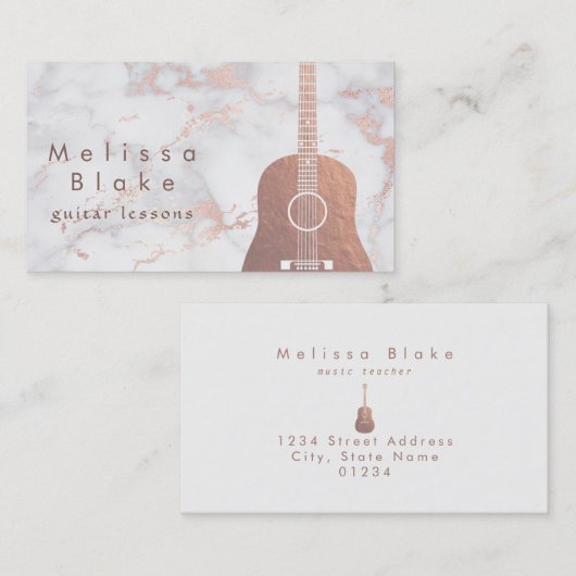 muziekleraar faux roos gold guitar op marmer visitekaartje (Voorkant / Achterkant)