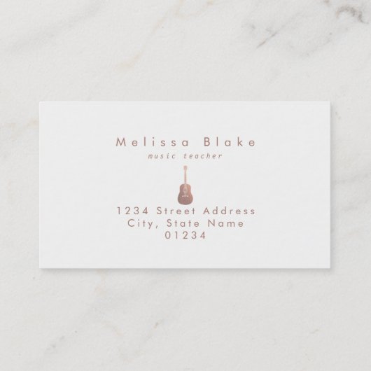 muziekleraar faux roos gold guitar op marmer visitekaartje (Achterkant)
