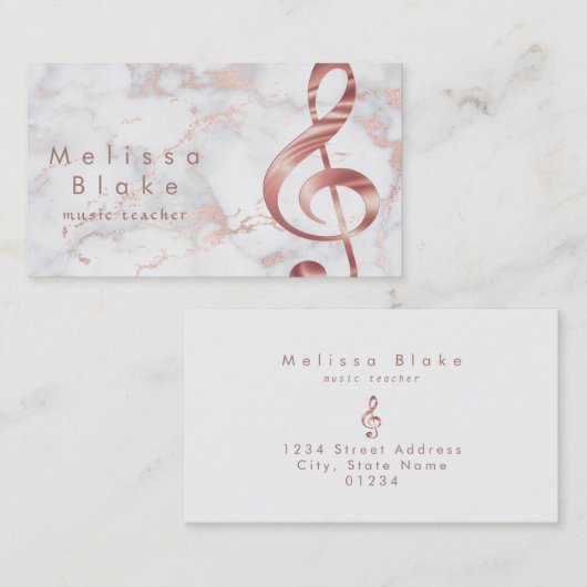 Muziekleraar Faux roos Gold Treble op marmer Visitekaartje (Voorkant / Achterkant)