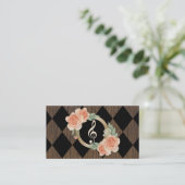 Muziekleraar Floral Gold Clef Visitekaartje (Staand voorkant)