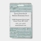 Muziekleraar Foto ID Badge glimlach achter masker (Back)