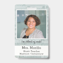 Muziekleraar Foto ID Badge glimlach achter masker