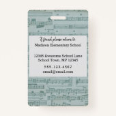 Muziekleraar Foto ID Badge glimlach achter masker (Achterkant)