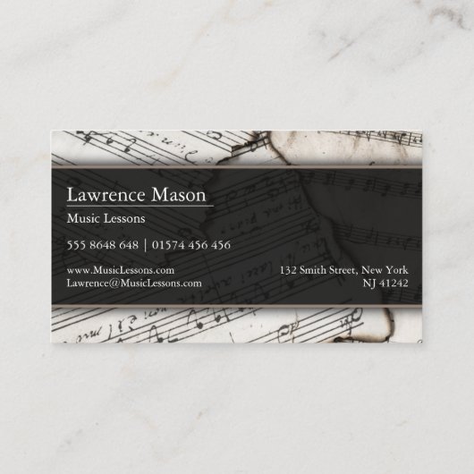 Muziekleraar Foto van blad Music - Visitekaartje (Achterkant)