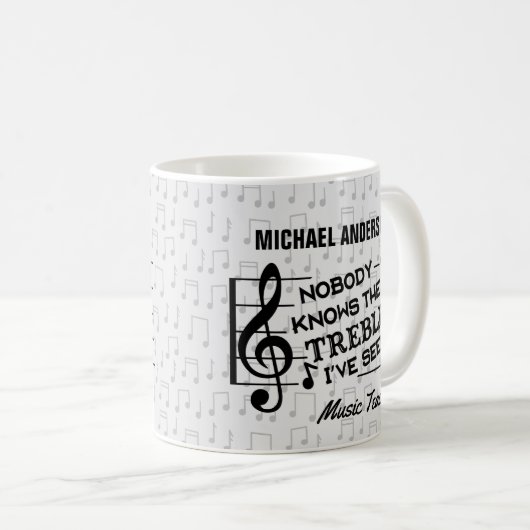 Muziekleraar Funny Treble Joke | Naam Sjabloon Koffiemok (Voorkant rechts)