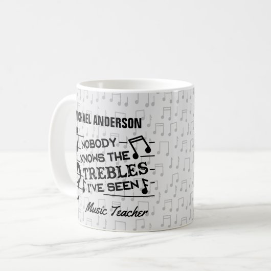 Muziekleraar Funny Treble Joke | Naam Sjabloon Koffiemok (Voorkant links)