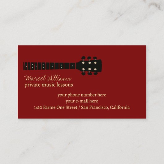 Muziekleraar Gitaar donkerrood Visitekaartje (Achterkant)
