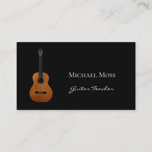 Muziekleraar Gitaarlessen Zwart Wit Visitekaartje (Voorkant)