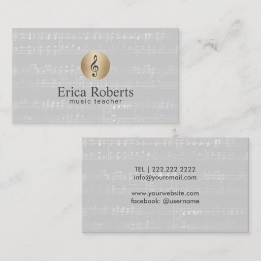 Muziekleraar Gold Clef Logo Elegant Musical Visitekaartje (Voorkant / Achterkant)