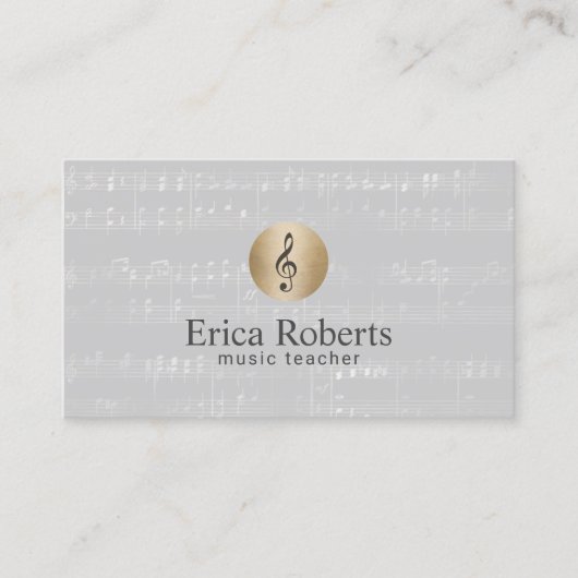Muziekleraar Gold Clef Logo Elegant Musical Visitekaartje (Voorkant)