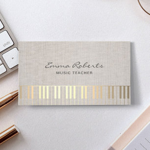 Muziekleraar Gold Piano Musical Elegant Linen Visitekaartje