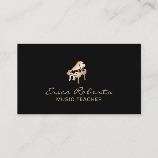 Muziekleraar Gold Piano-pictogram Classy Musical Visitekaartje (Voorkant)