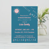 Muziekleraar grad feest noten blauwe achtergrond kaart (Staand voorkant)