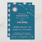 Muziekleraar grad feest noten blauwe achtergrond kaart (Voorkant / Achterkant)