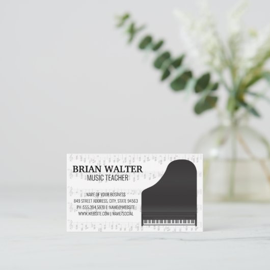 Muziekleraar | Grand Piano | Muzieknoten Visitekaartje (Staand voorkant)