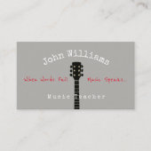 Muziekleraar grijs visitekaartje + gitaarhals (Voorkant)
