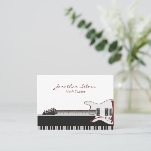 Muziekleraar Guitar en Piano Keys Visitekaartje (Staand voorkant)
