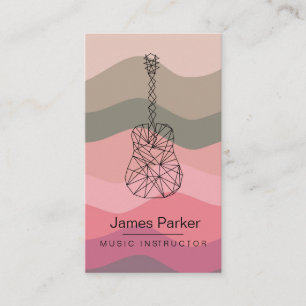 Muziekleraar Guitar Logo minimalist muzikant Roze Visitekaartje