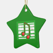 Muziekleraar Kerstmis, notities over groen Keramisch Ornament (Links)