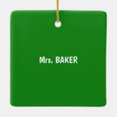 Muziekleraar Kerstmis, notities over groen Keramisch Ornament (Achterkant)