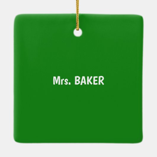 Muziekleraar Kerstmis, notities over groen Keramisch Ornament (Achterkant)