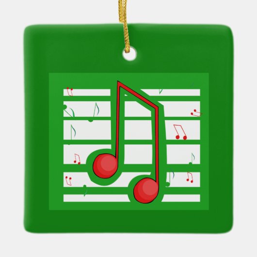 Muziekleraar Kerstmis, notities over groen Keramisch Ornament (Voorkant)