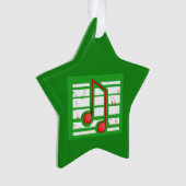 Muziekleraar Kerstmis, notities over groen Ornament (voorkant)