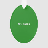 Muziekleraar Kerstmis, notities over groen Ornament (achterkant)