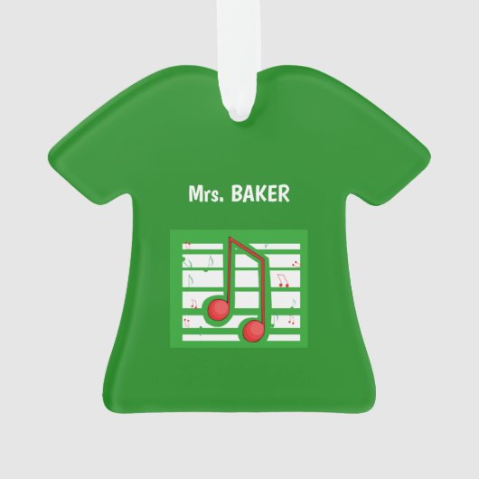 Muziekleraar Kerstmis, notities over groen Ornament (achterkant)