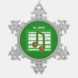 Muziekleraar Kerstmis, notities over groen Tin Sneeuwvlok Ornament