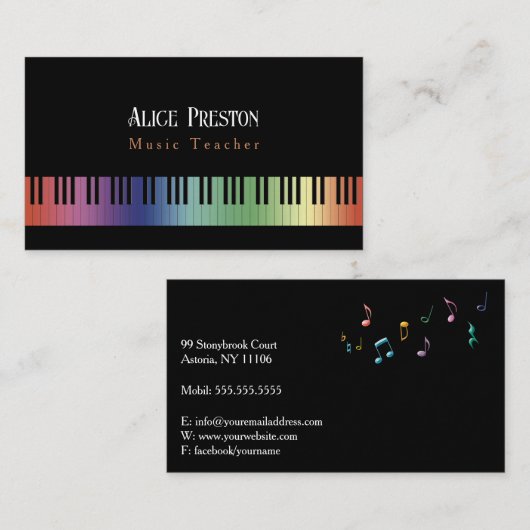 Muziekleraar | Kleurrijk Visitekaartje Piano Keys (Voorkant / Achterkant)