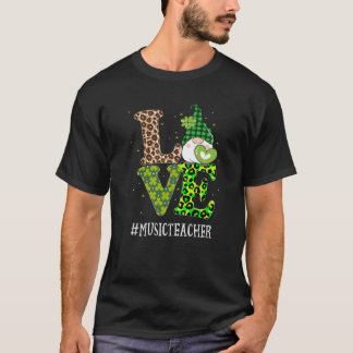 Muziekleraar liefde St Patricks Day Gnome Leopard T-shirt
