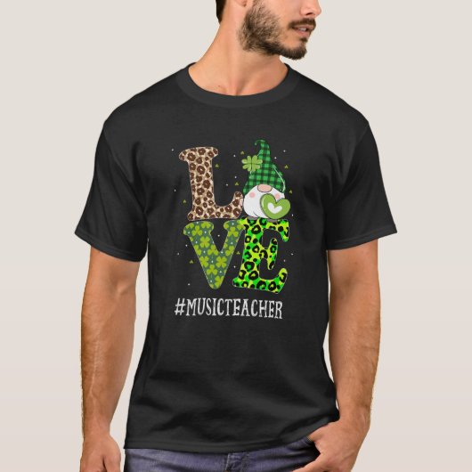 Muziekleraar liefde St Patricks Day Gnome Leopard  T-shirt (Voorkant)