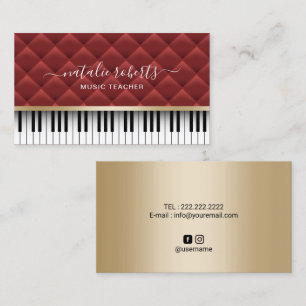 Muziekleraar Luxury Red en Gold Piano Keys Visitekaartje