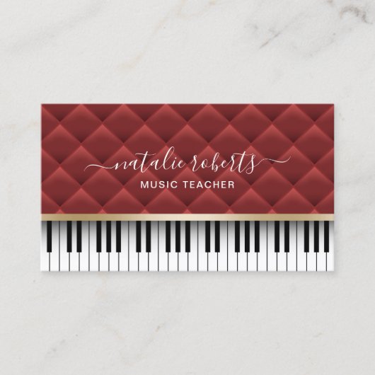 Muziekleraar Luxury Red en Gold Piano Keys Visitekaartje (Voorkant)