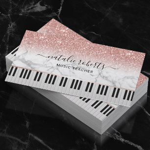 Muziekleraar Marble Roos Gold Glitter Piano Keys Visitekaartje