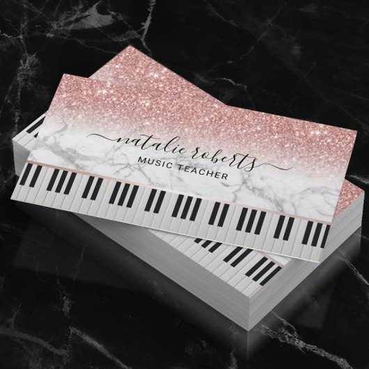 Muziekleraar Marble Roos Gold Glitter Piano Keys Visitekaartje