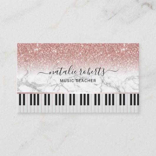 Muziekleraar Marble Roos Gold Glitter Piano Keys Visitekaartje (Voorkant)
