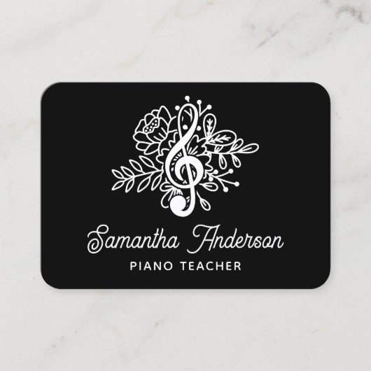 Muziekleraar Modern Black Floral Treble Visitekaartje (Voorkant)